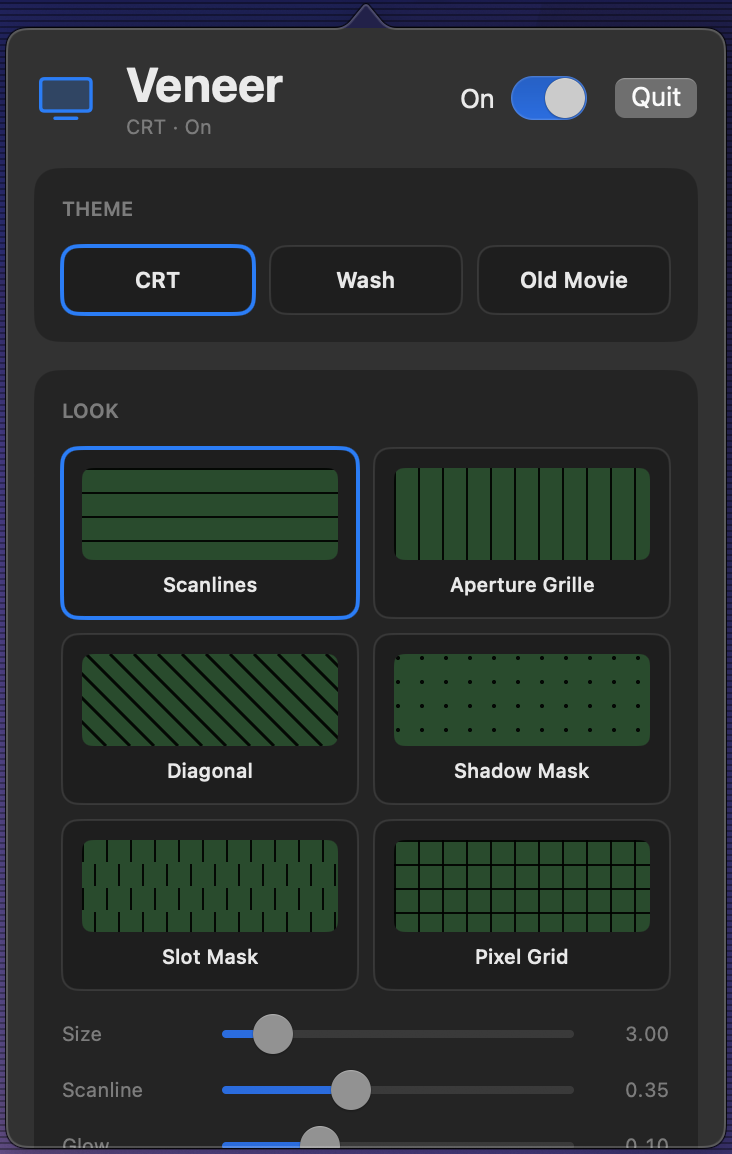 Veneer control panel, CRT